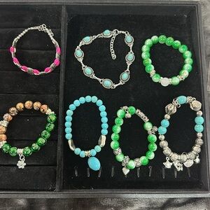 Qty-1 Bohemian ethnic style turquoise green pink brown beaded bracelet starchy